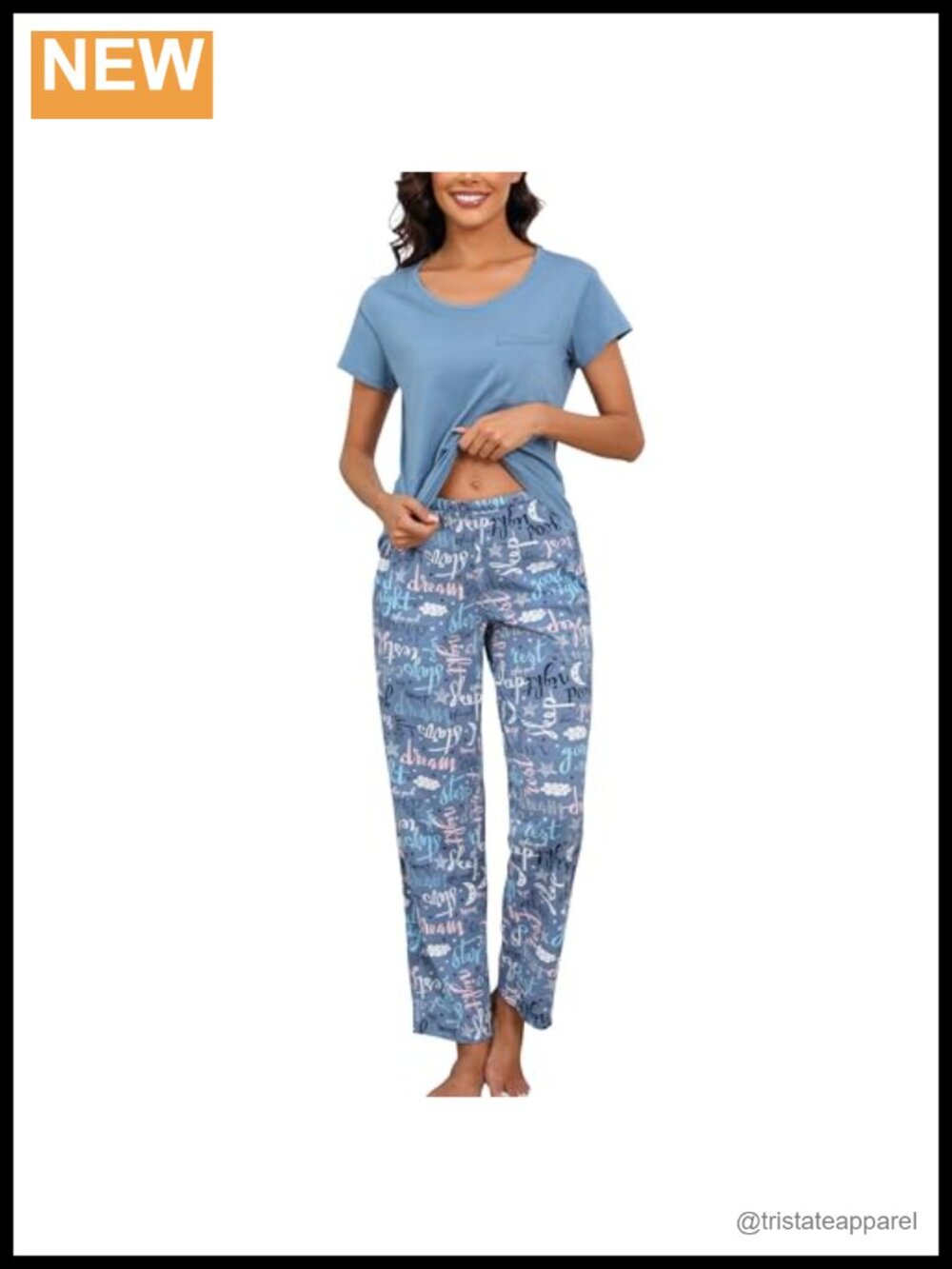 Women's Cotton Pajama Set Short Sleeve Top and Pants PJ Lounge Set